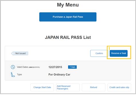 japan rail pass seat reservation online